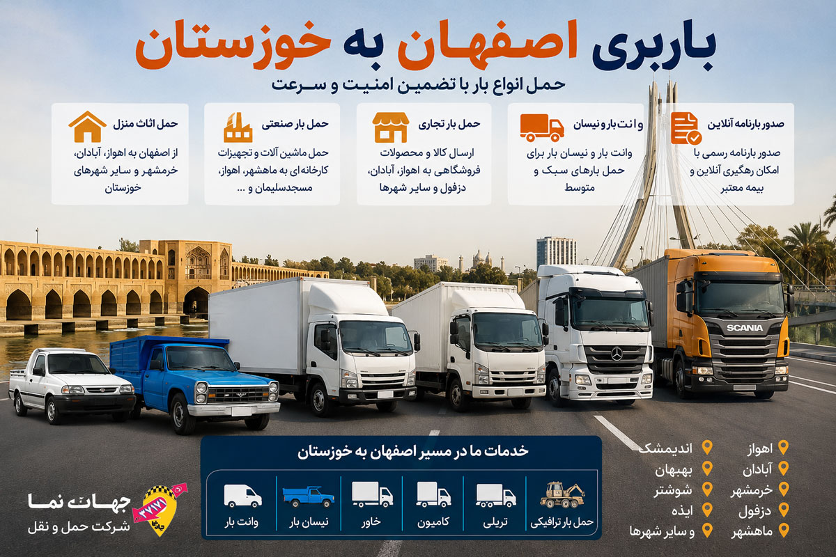 خدمات باربری از اصفهان به خوزستان و شهر های مهم خوزستان