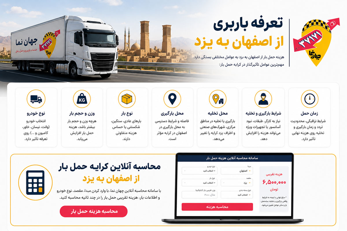 تعرفه یا هزینه باربری از اصفهان به یزد