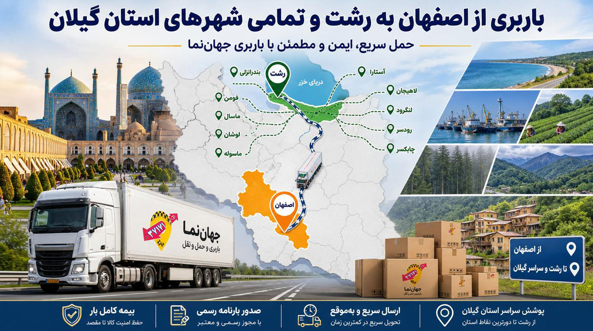 خدمات باربری از اصفهان به شهر های رشت مثل بندرانزلی، لاهیجان- لنگرود، آستارا، رودسر، فومن، ماسال، لوشان، چابکسر، ماسوله