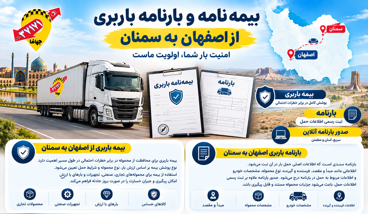 بیمه‌نامه و بارنامه باربری از اصفهان به سمنان